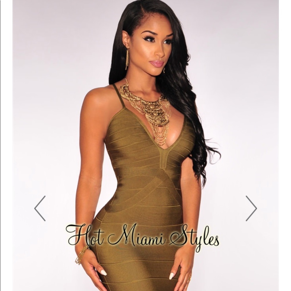Hot Miami Styles Olive Criss Cross Bandage Dress